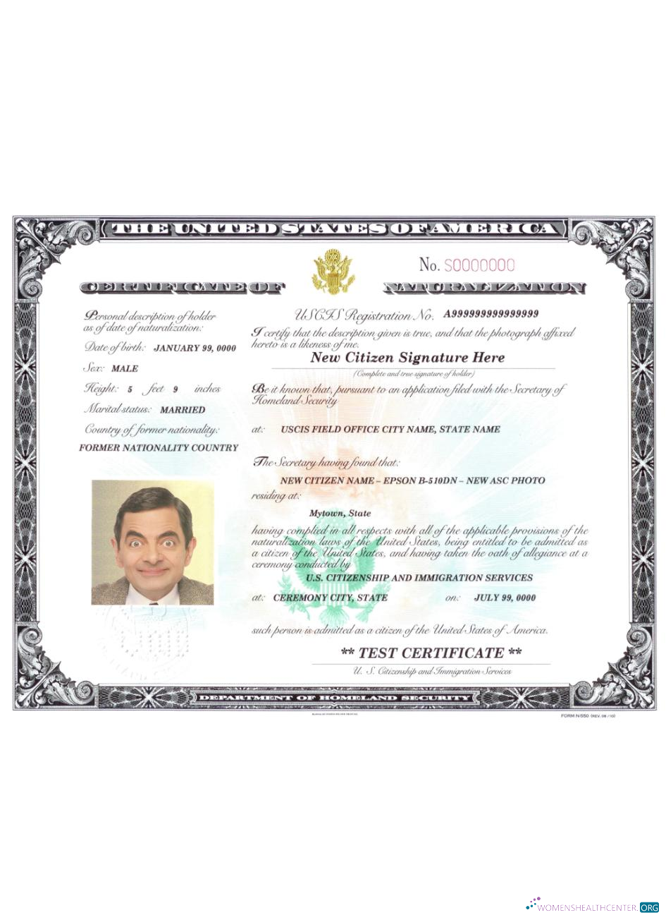 Download USA certificate of naturalization Photoshop template